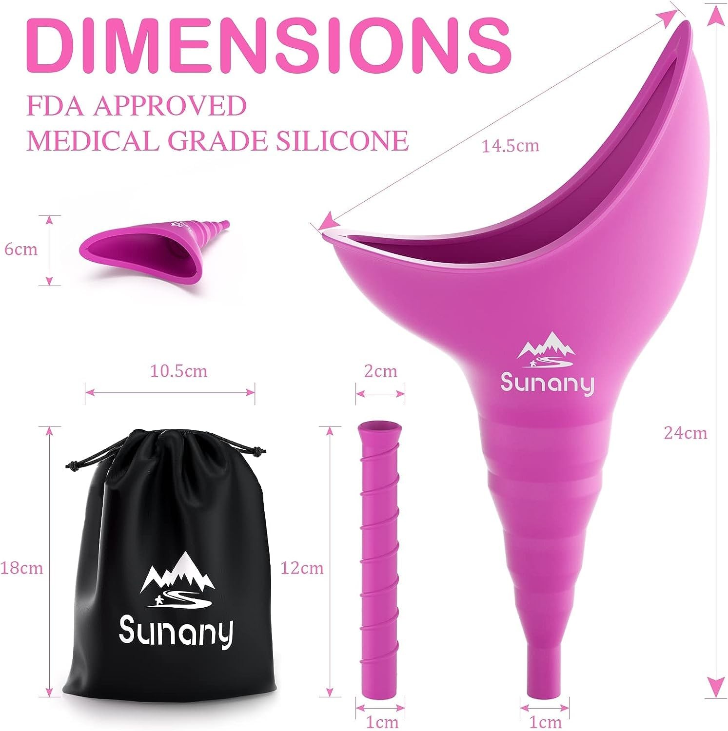 Sunany Female Urination Device, Reusable Urinal 3 Piece Set, Purple