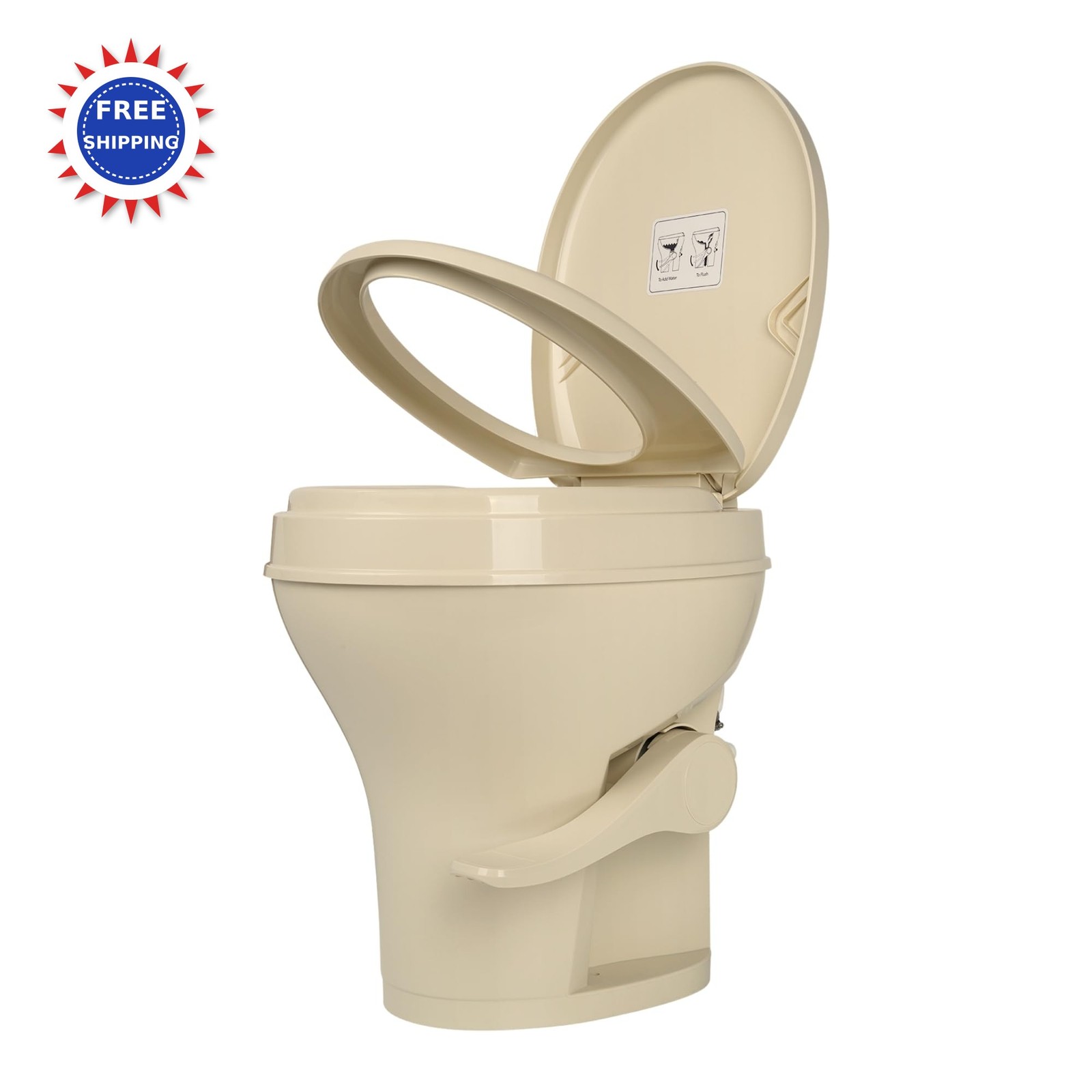Residential Height Camper RV Toilet Gravity Flush Soft Close Seat SEAFLO Foot