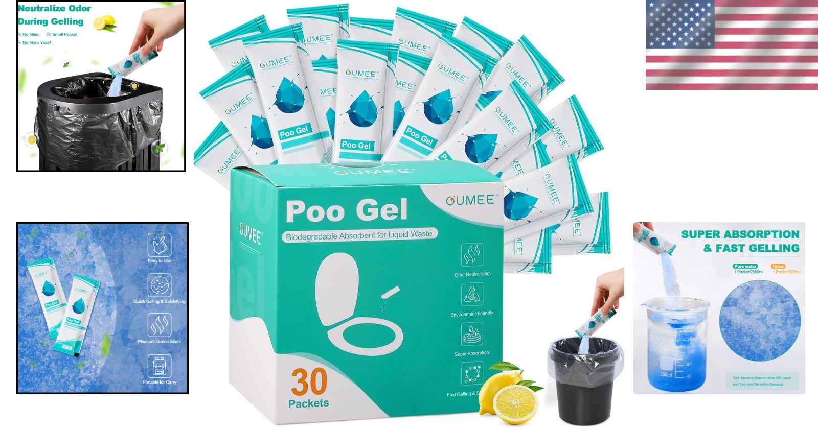 Compact 30-Pack Portable Toilet Gel with Lemon Fragrance for Camping Essentials