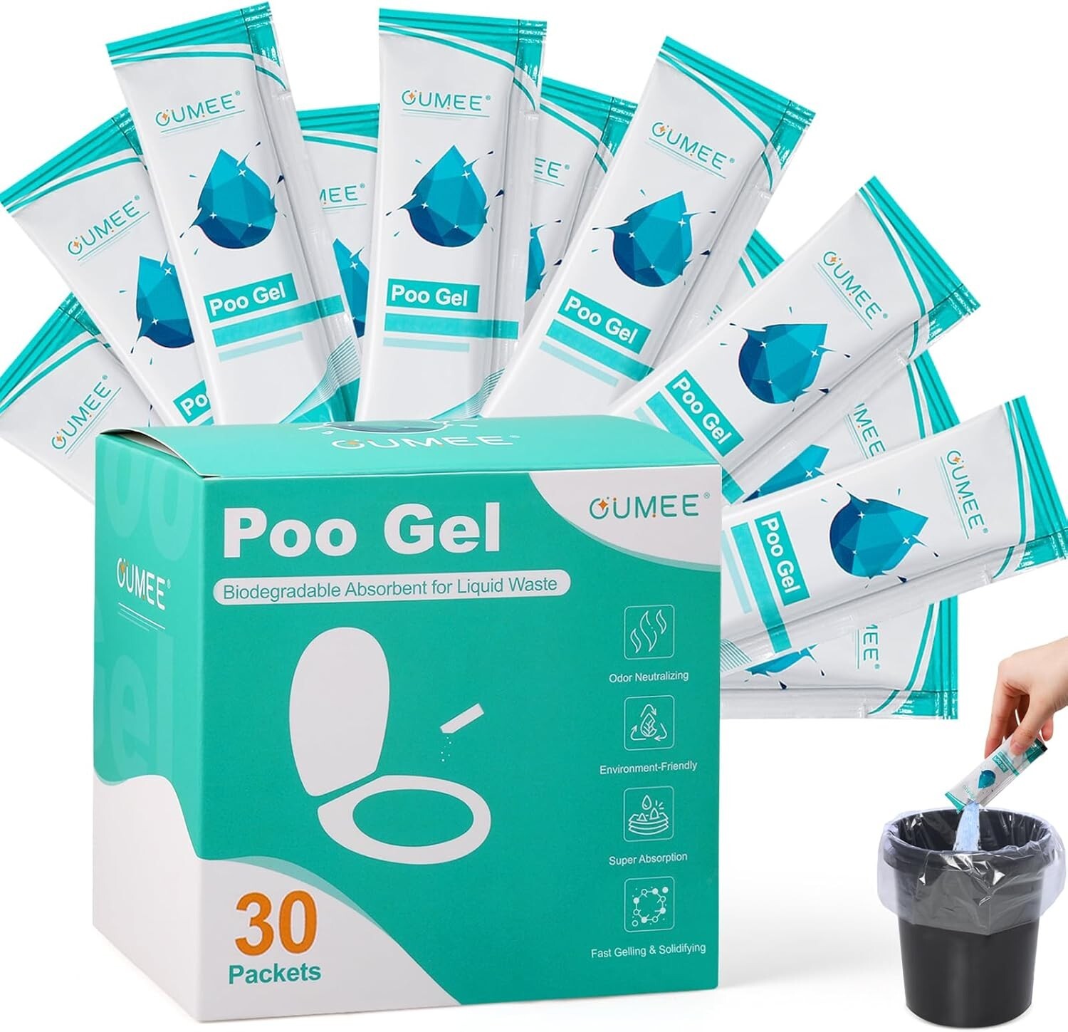 30 Packets Poo Gel for Portable Toilet, Camping Toilet Powder