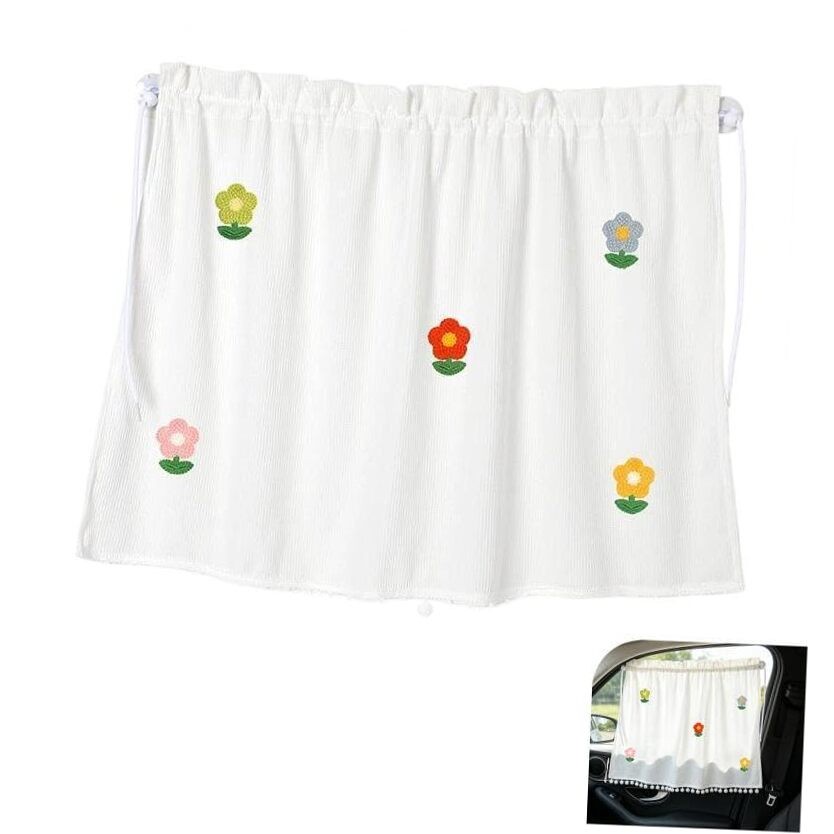 White #B Car Side Window Shades – Cute Sunflowers Pattern – 1 PC – White #B