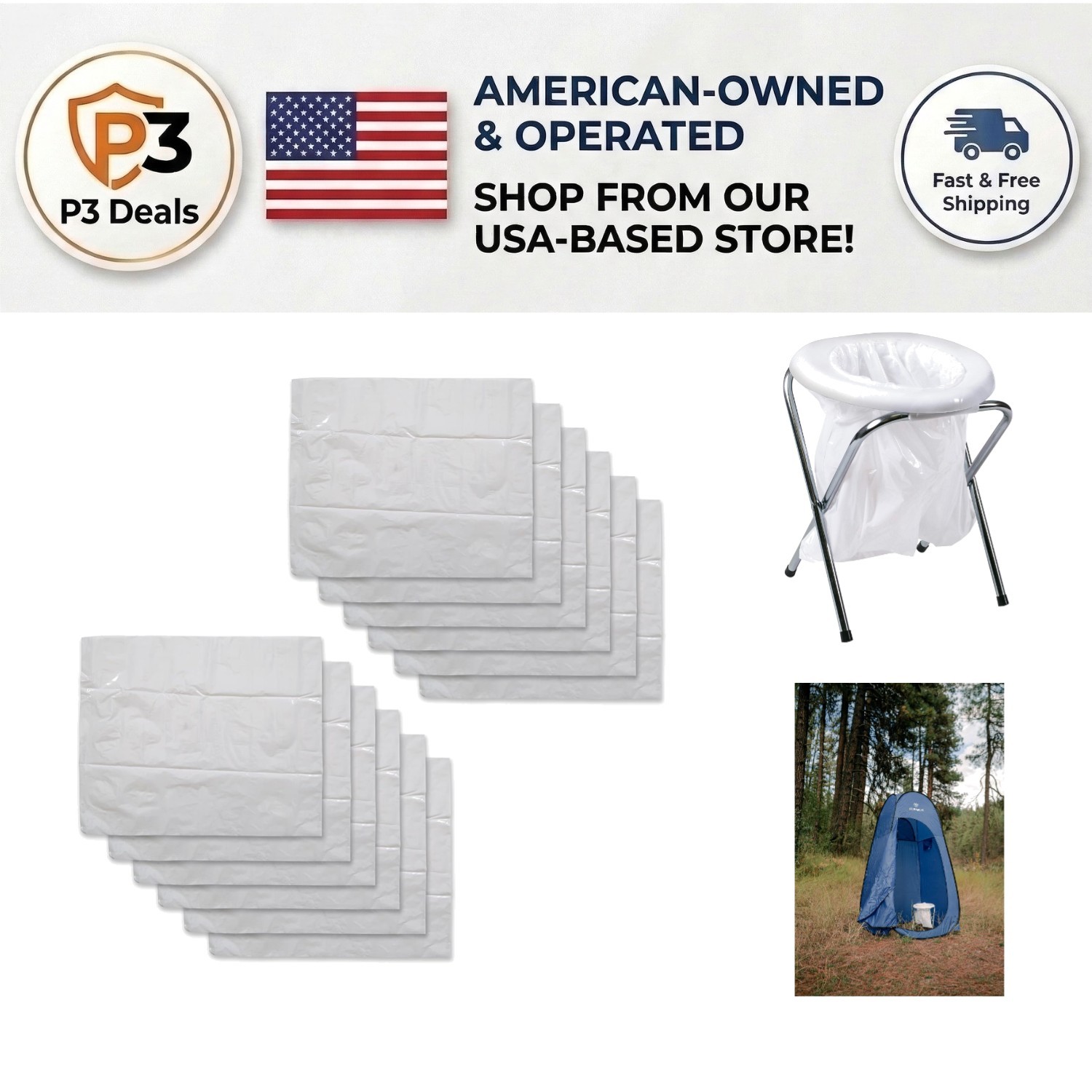 Convenient 21.5×18 Inch Disposable Toilet Bags, 12-Count for Outdoor Adventures