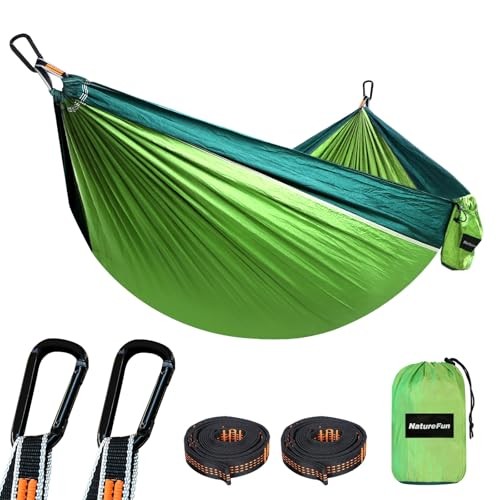 NATUREFUN Ultra-Light Travel Camping Hammock | 275x140cm Light Green/Dark Green
