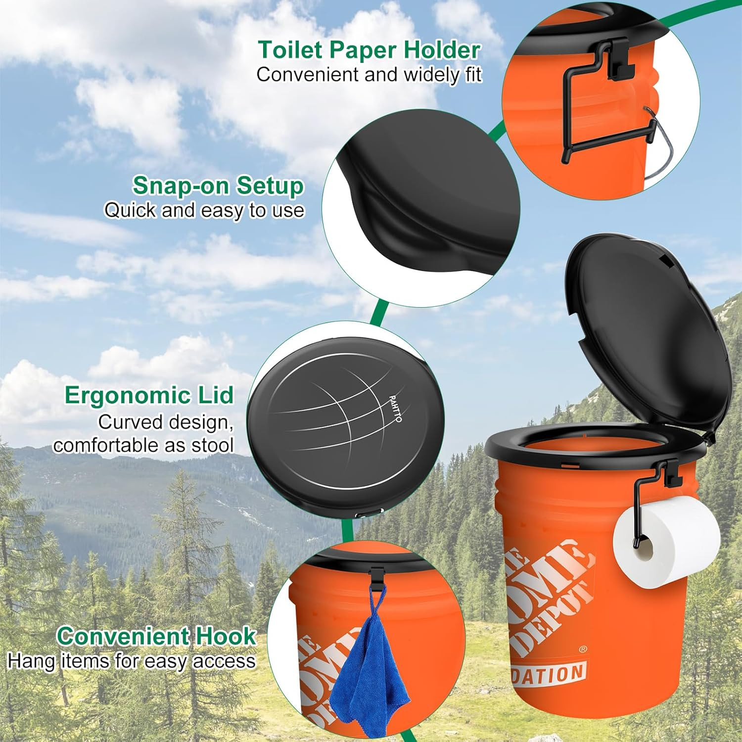 PAHTTO Portable Toilet Seat for 5 Gal Buckets, Camping Toilet with Lid for Adult