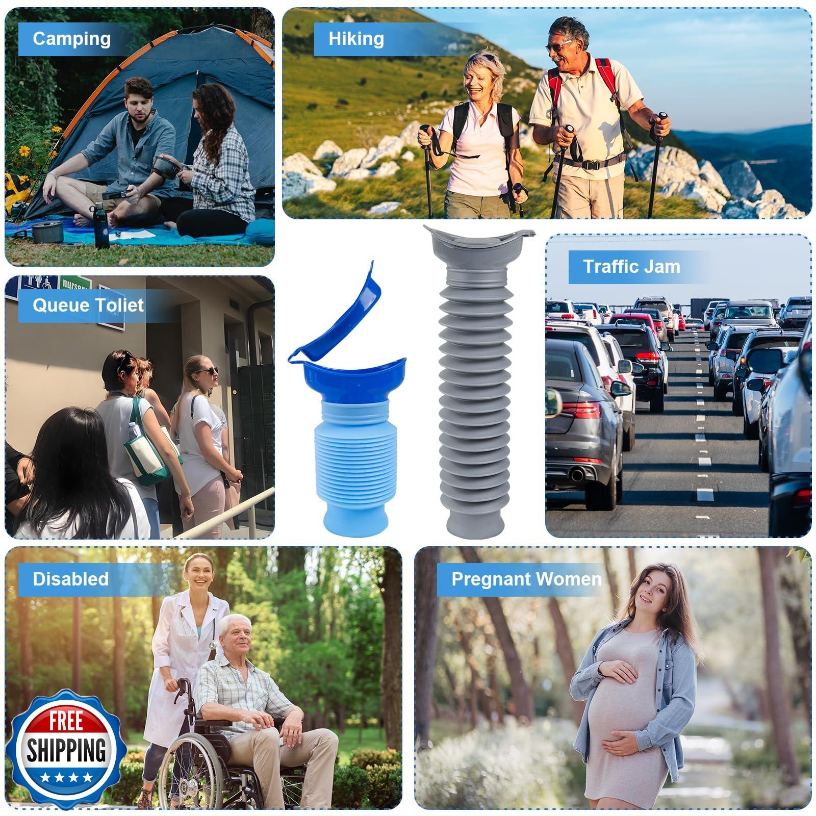 2PCS Pee Bottles for Men Women, Adjustable Emergency Urinal 750ml, Portable L