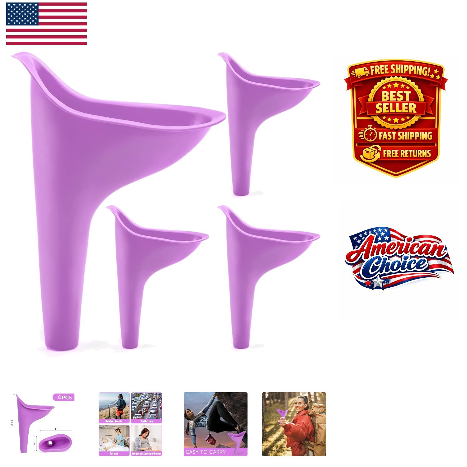 Compact 4PCS Silicone Female Urination Device – Ideal for Outdoor Adventures