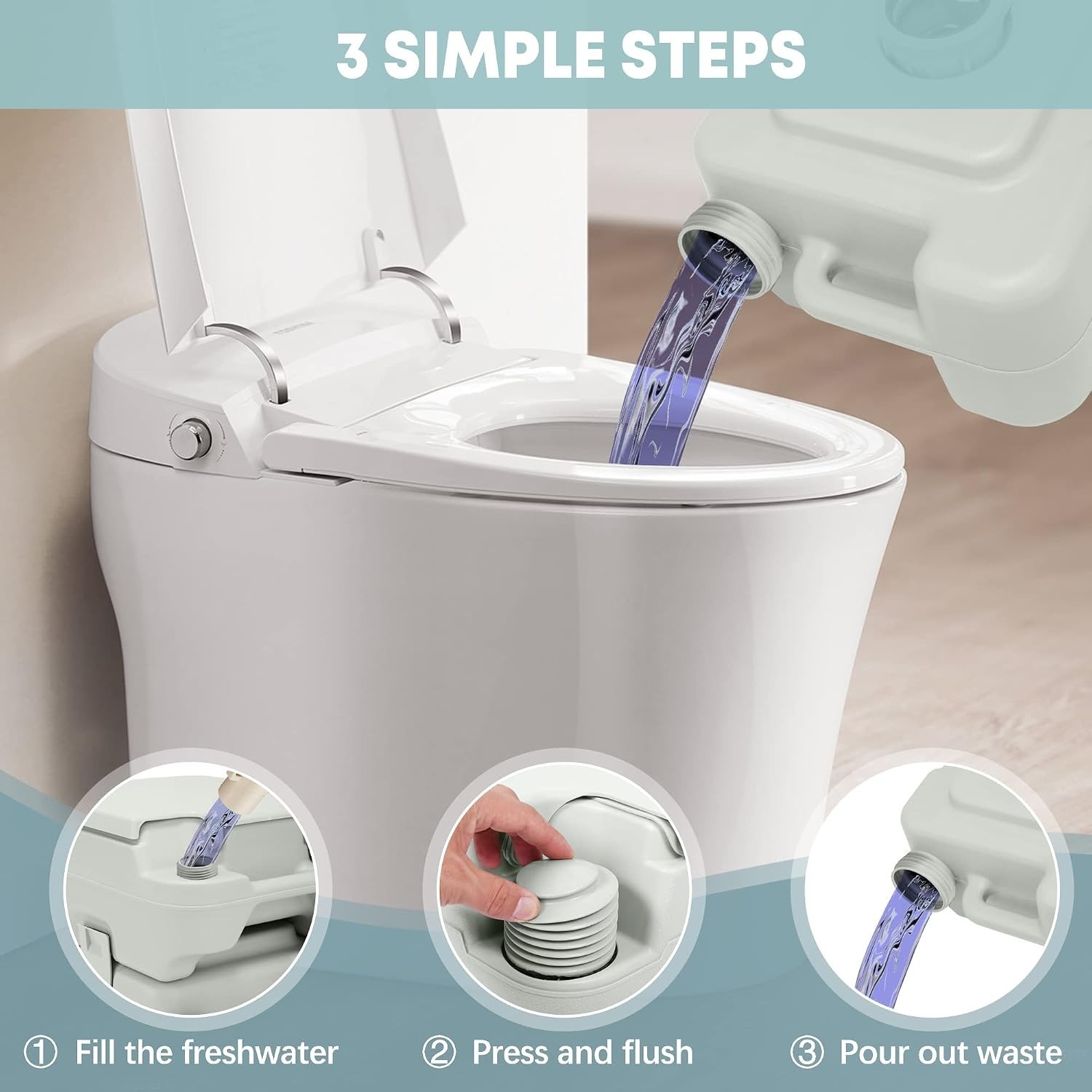 Upgraded Flush Portable Toilet – 5.3 Gallon for Home, RV, and Outdoor Use