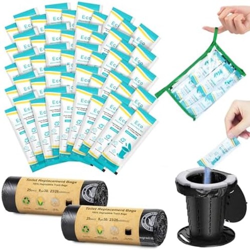 BLIKA Camping Toilet Bags Absorbent Gel Set, Portable Toilet Bags with Gel, 8…