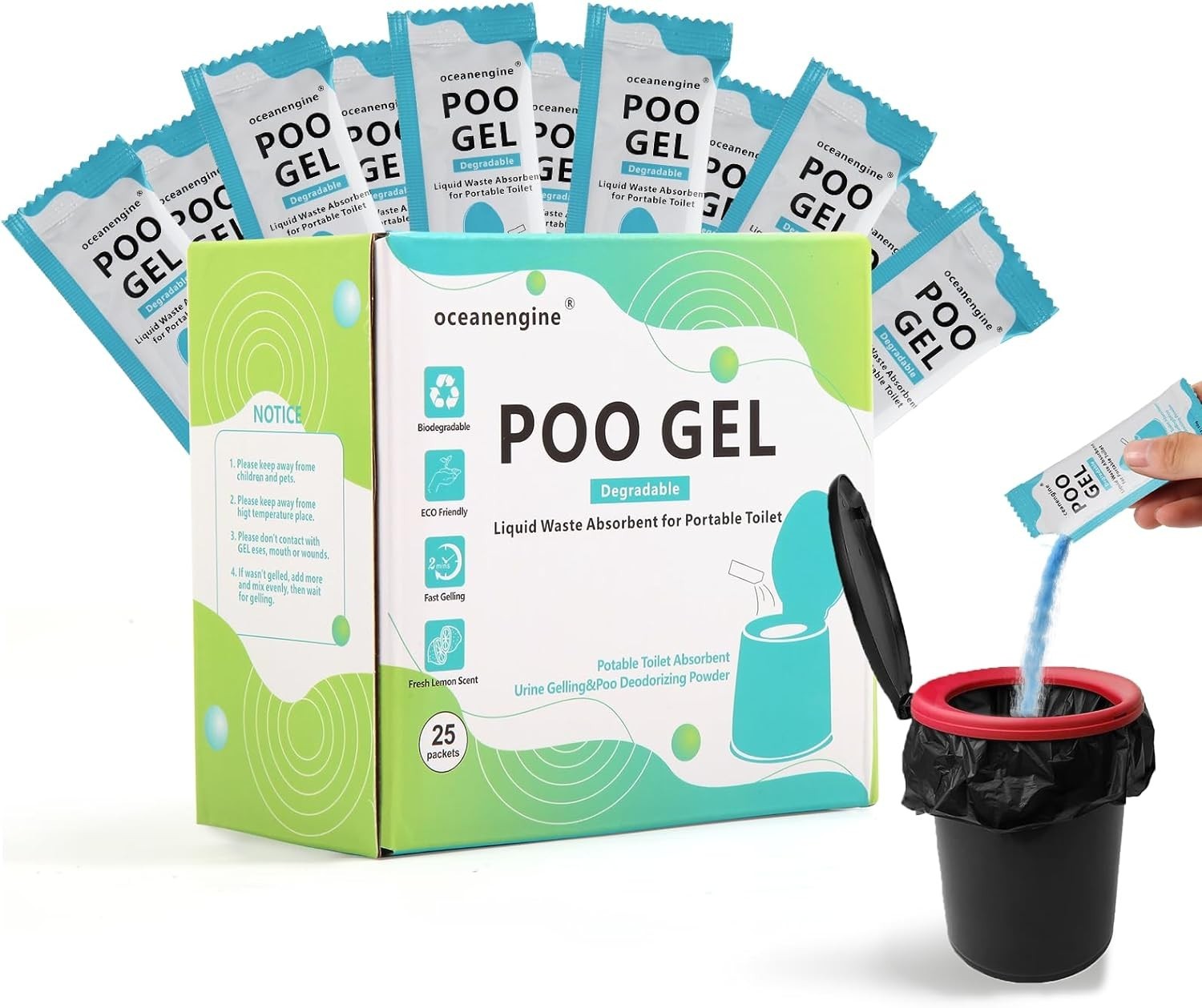 Lightweight Portable Toilet Powder – 25 Sachets for Ultimate Camping Convenience