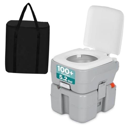 5.2 Gal Portable Camping Toilet For Adults, 100+ Flushes, Standard Moonwhite