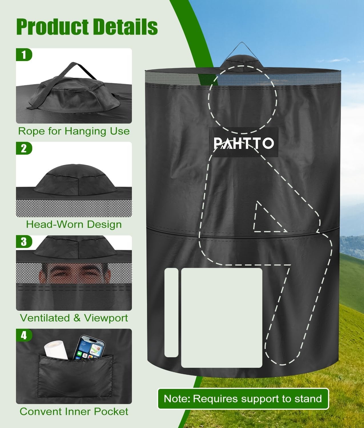 Portable Camping Toilet with Privacy Popup Tent 2-in-1 Phone Shelf &Paper Holder