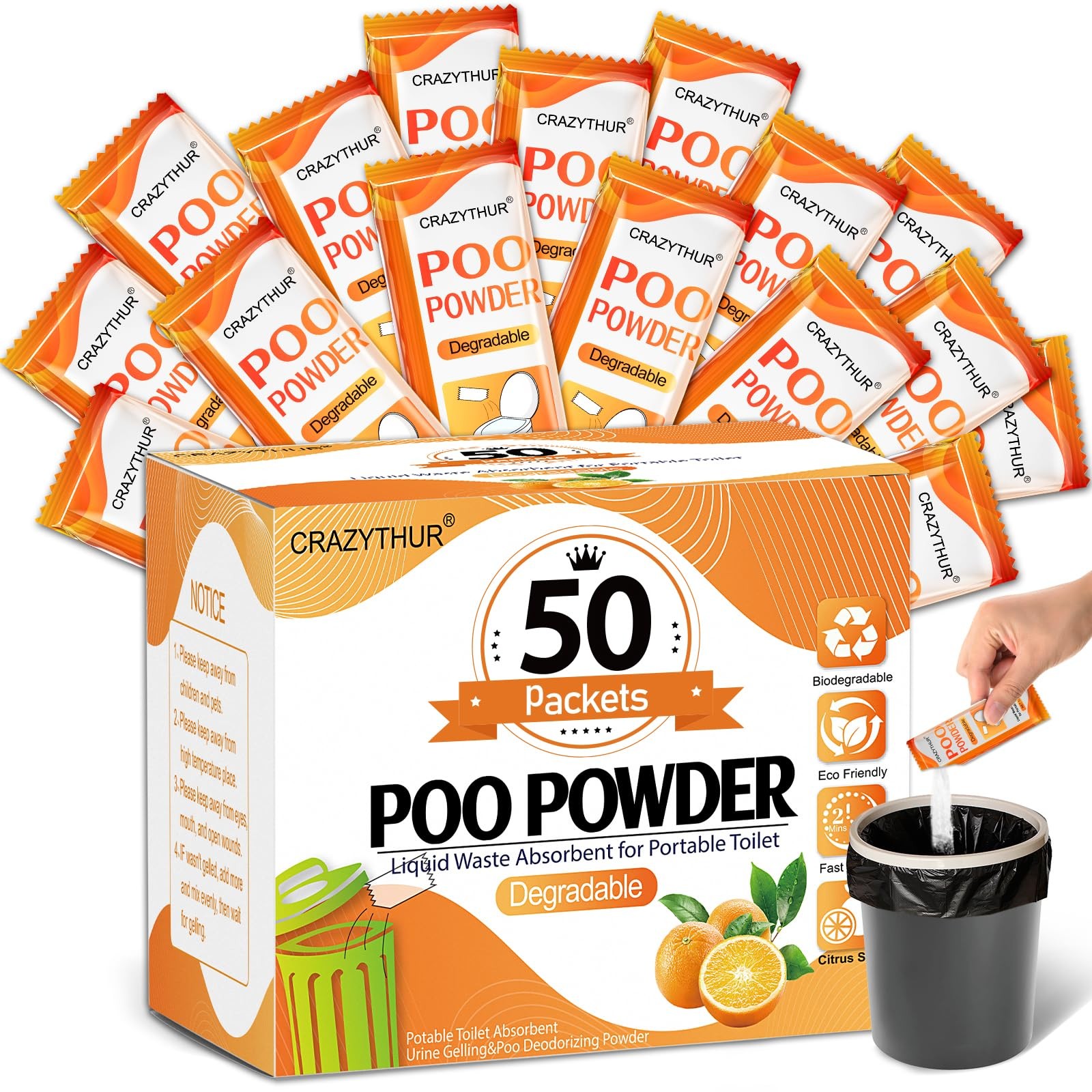 CRAZYTHUR Poo Gel, 50 Pack Powder 0.35 Ounce (Pack of 50), 50Pcs-Citrus