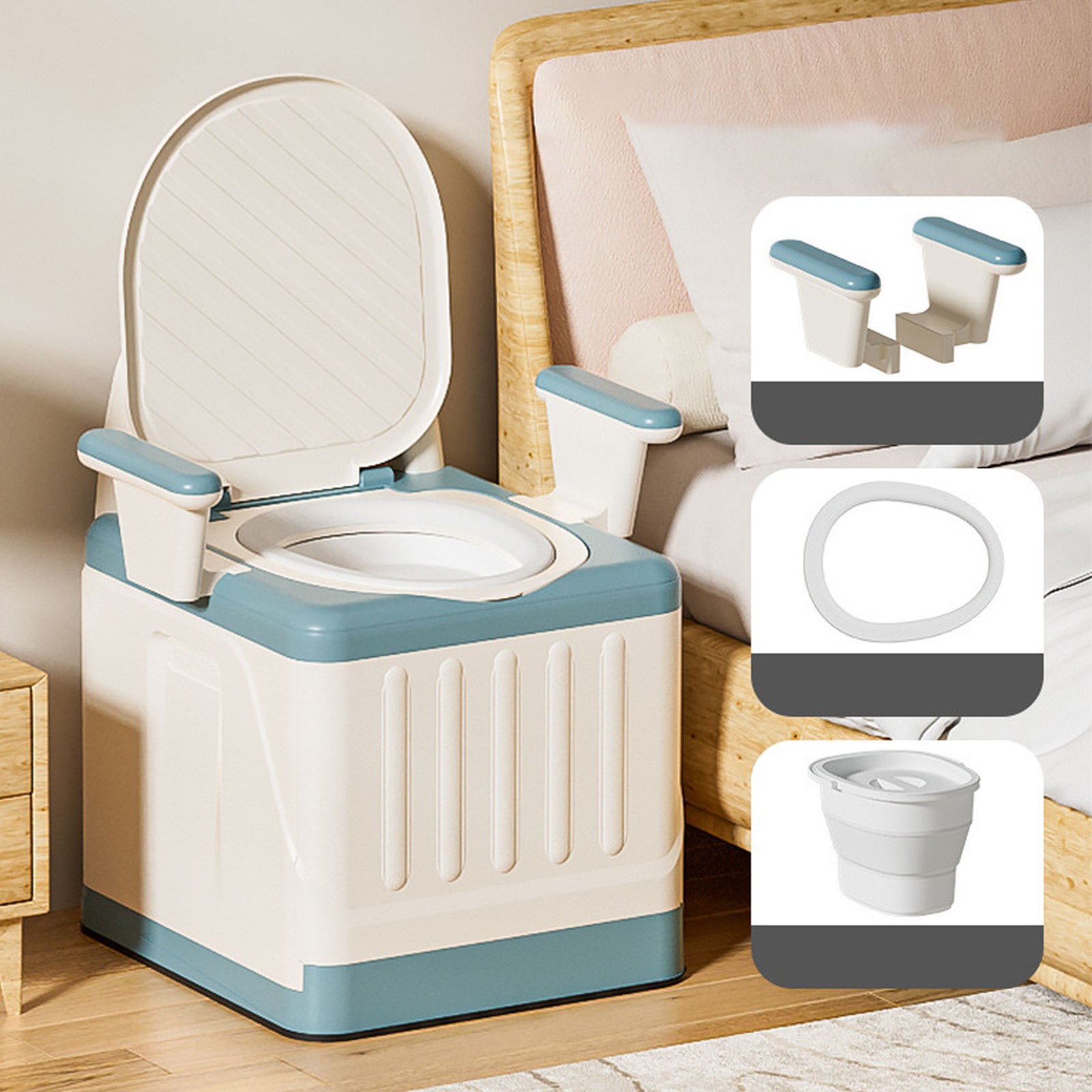 Portable Toilet Odor Proof Foldable Bedside Commode Chair With Armrests Activit⊹