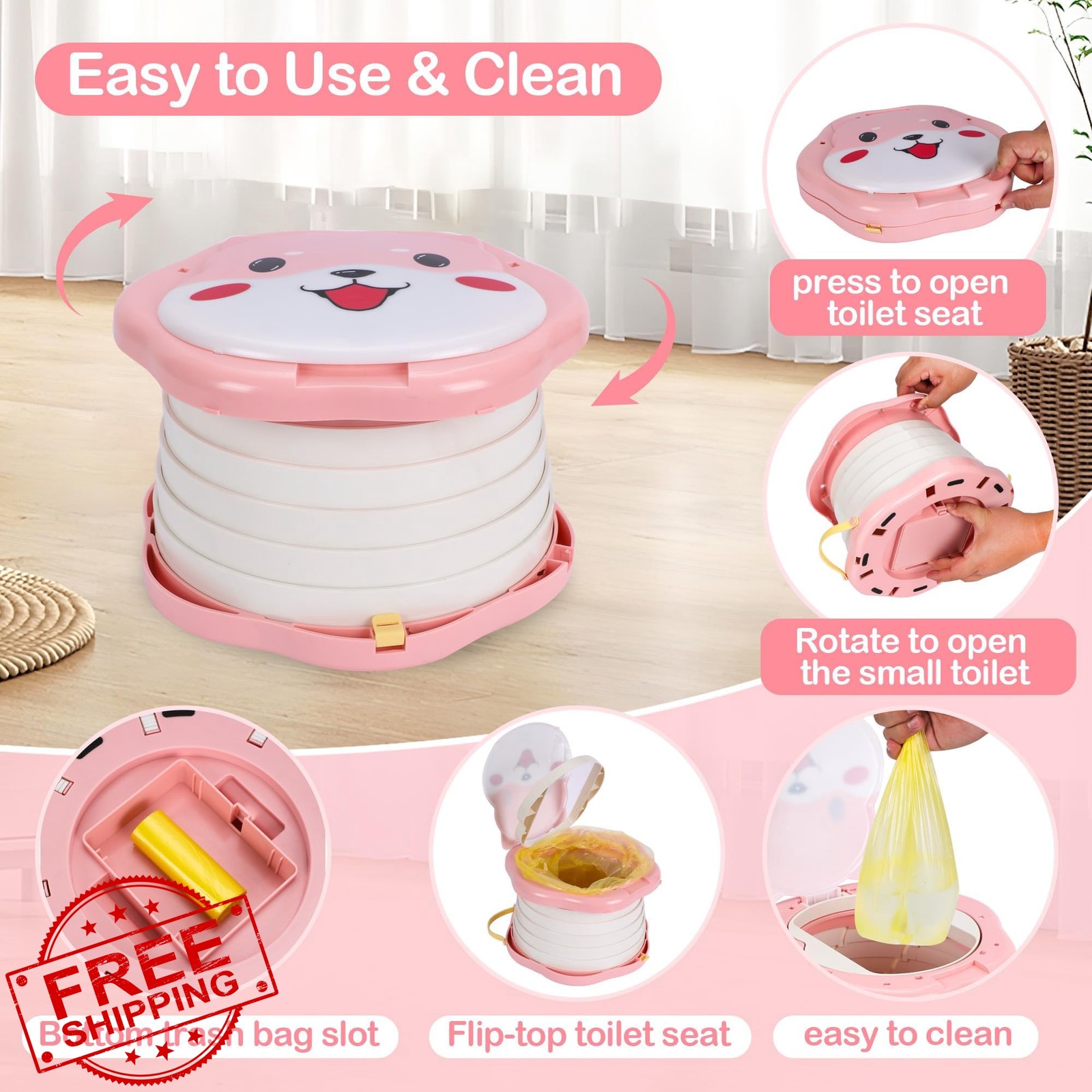 SunnySmile Portable Potty Light Pink 45 Bags
