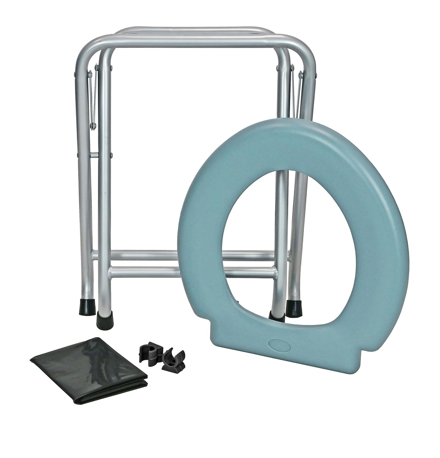 Mobile Folding Toilet Set Grey Toilet Loo Camping, Rack Silver, 6 Disposable Bags