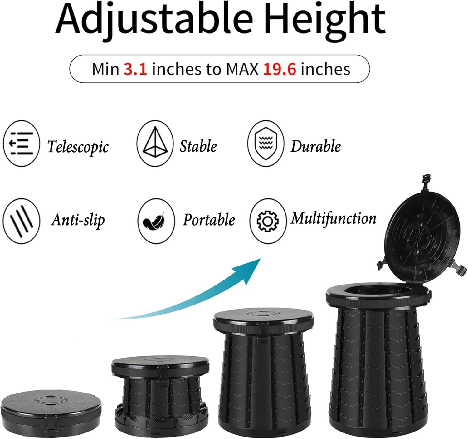 XXL Portable Camping Toilet – Adjustable, Foldable, with Carry Bag & Lid