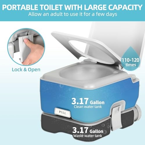 3.17 Gallon Portable Toilet for Camping, RV Travel Potty 3.2Gal-Standard Gray