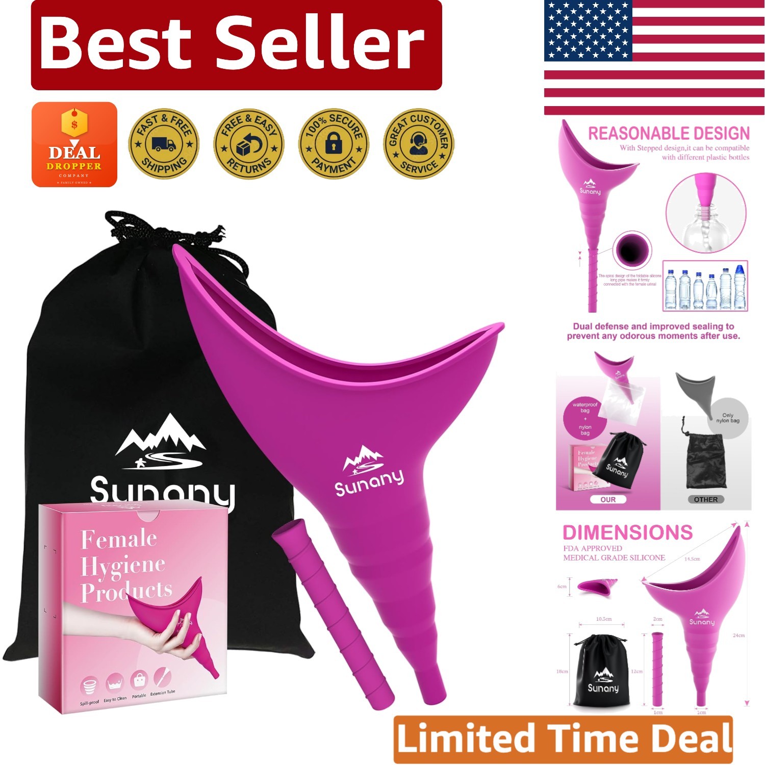 Compact Silicone Pee Funnel for Women – Perfect for Outdoor Travel (3 Piece Set)