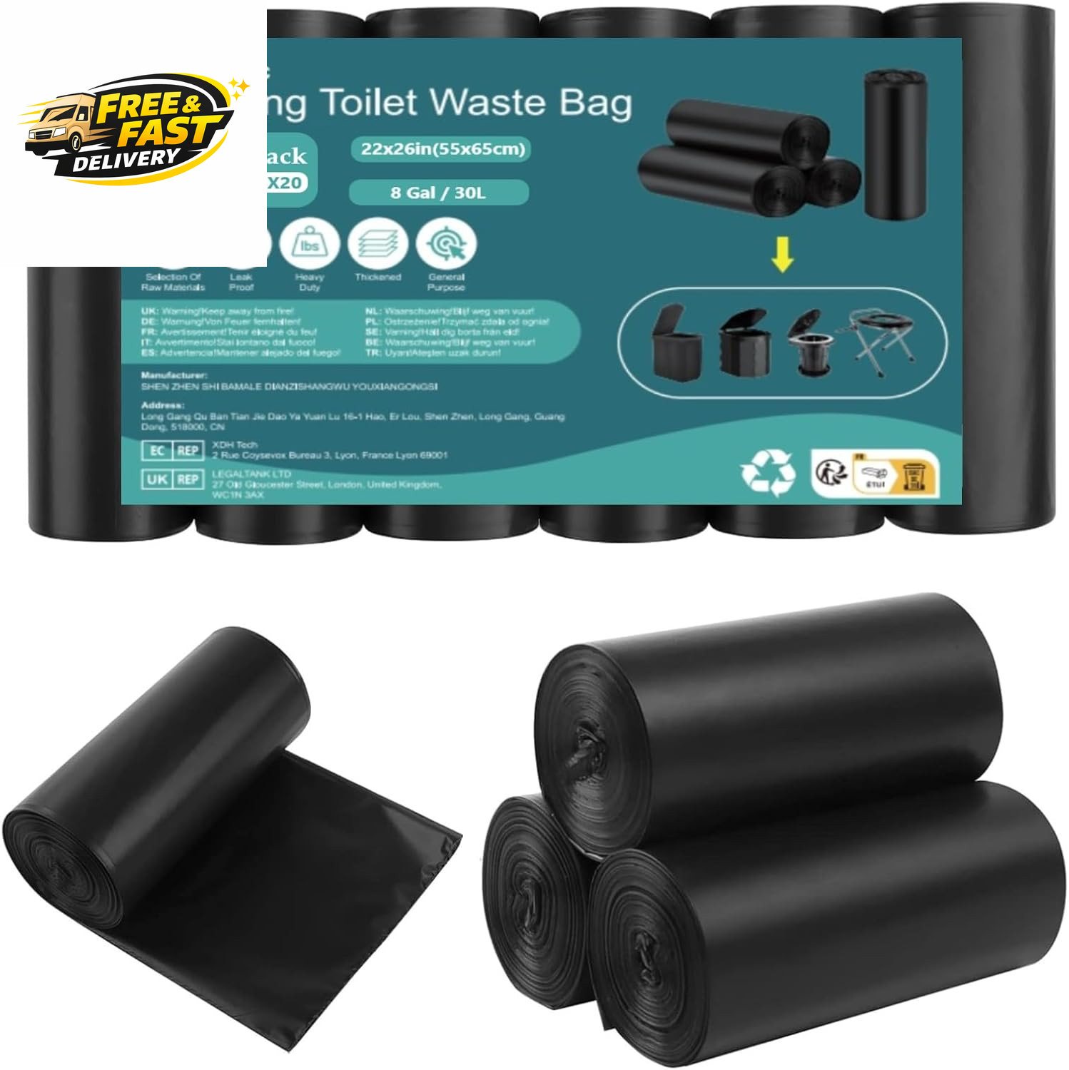 Camping Toilet Bags, 120 PCS (6 Roll) Portable Toilet Bags, Thickened Toilet Was