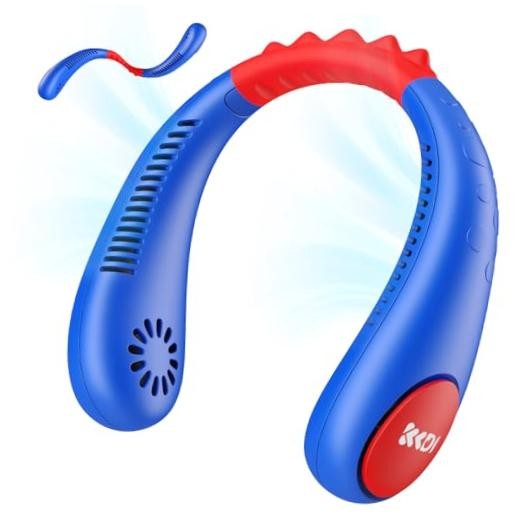 Kids Neck Fan, Portable Bladeless Neck Fan for Kids 4-14Y, 2600mAh Blue & Red