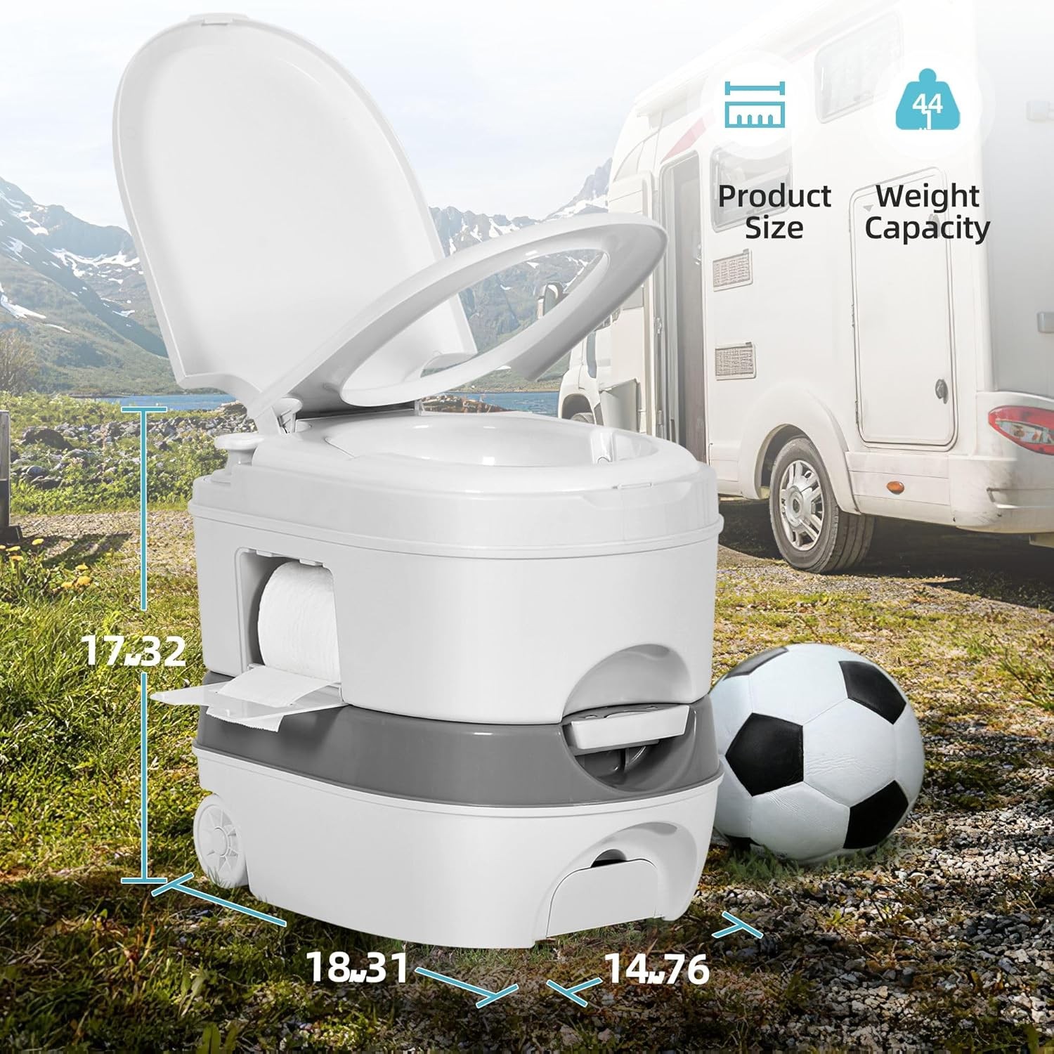 YITAMOTOR 6.34 Gallon Portable RV Toilet Camping Porta Potty with Paper Collecti