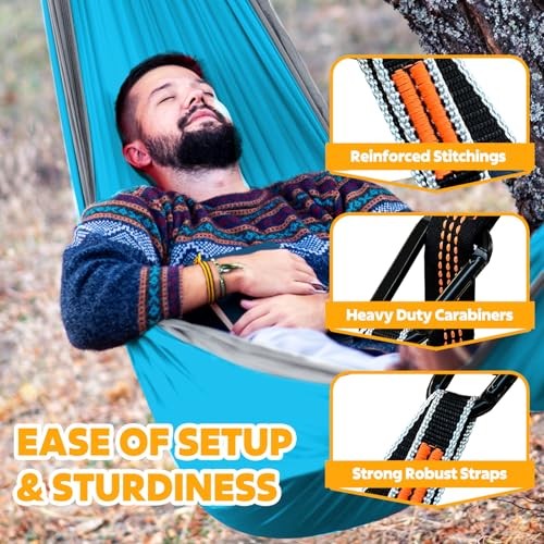 NATUREFUN Ultra-Light Travel Camping Hammock | 300kg Load 275x140cm Azure/Grey