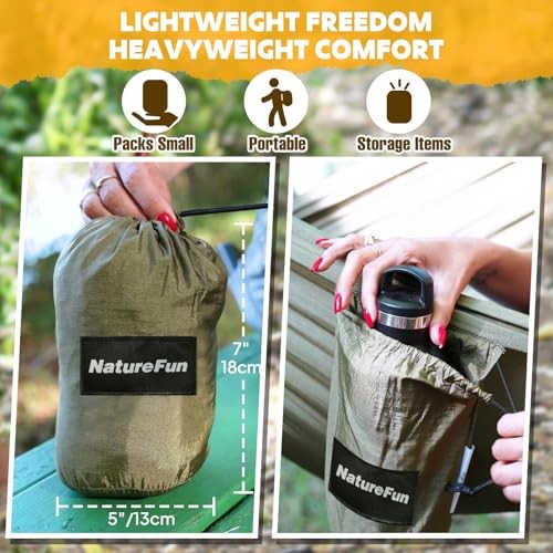 NATUREFUN Ultra-Light Travel Camping Hammock | 300kg Load 275x140cm Army-green