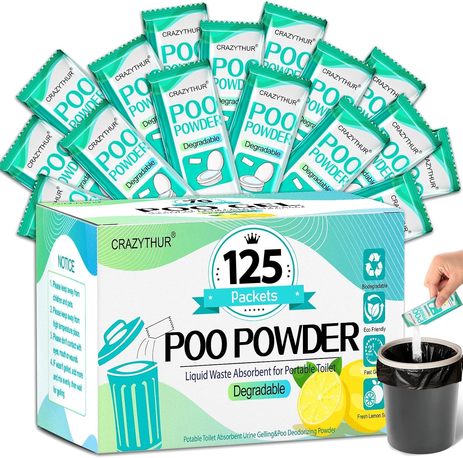Portable Toilet Gel Powder Camping Waste Solidifier Poo Pee Liquid Absorber RV