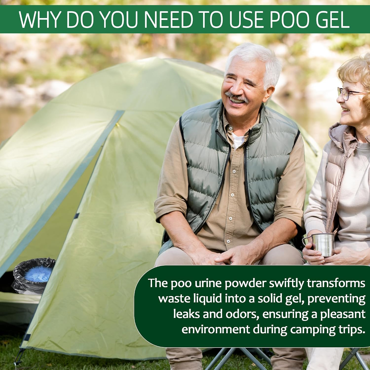 Portable Toilet Absorbent Gel with Camping Toilet Bags, Poo Urine Powder for Hik