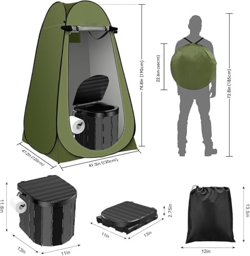 Portable Toilet Kit, Camping Toilet with Pop-Up Privacy Tent Toilet Bags, Was…