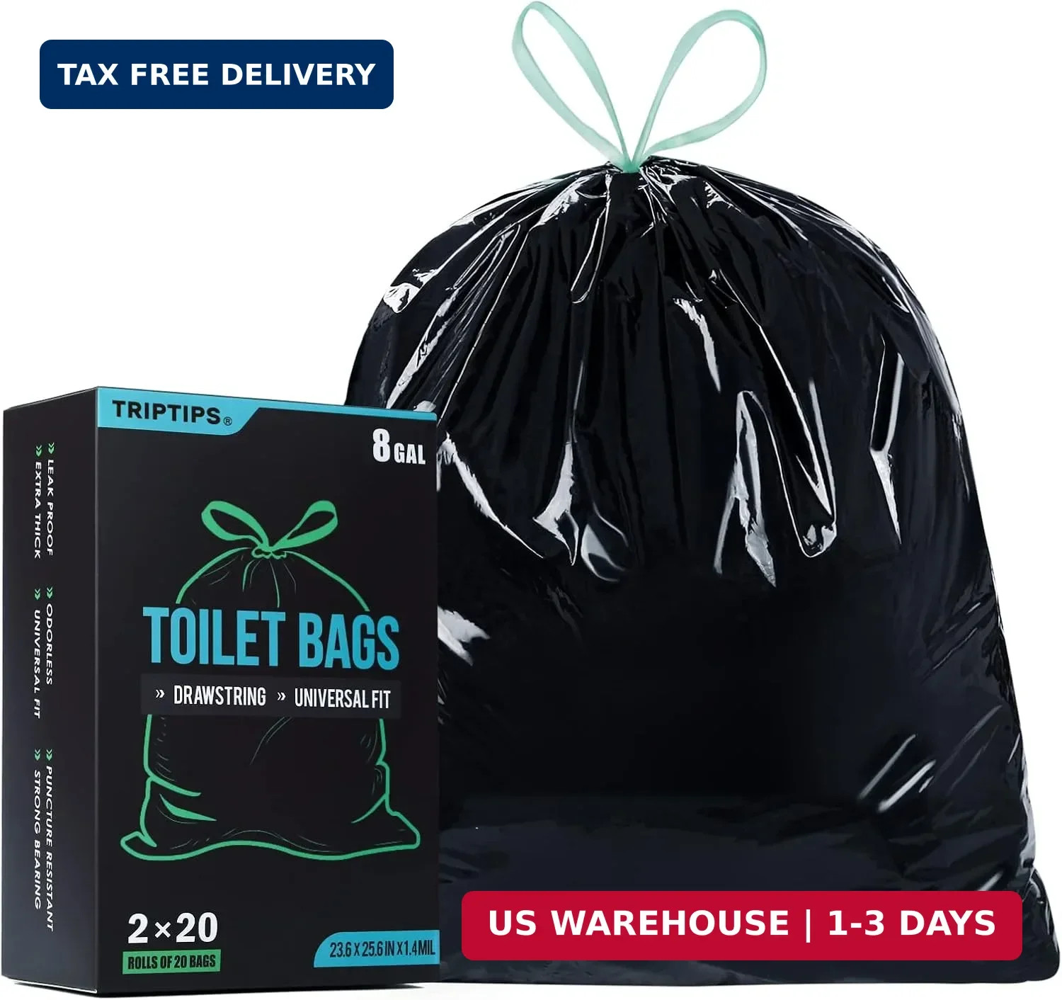 TRIPTIPS Portable Toilet Bags Drawstring 8 Gallon Camping Toilet Bags Toilet Was
