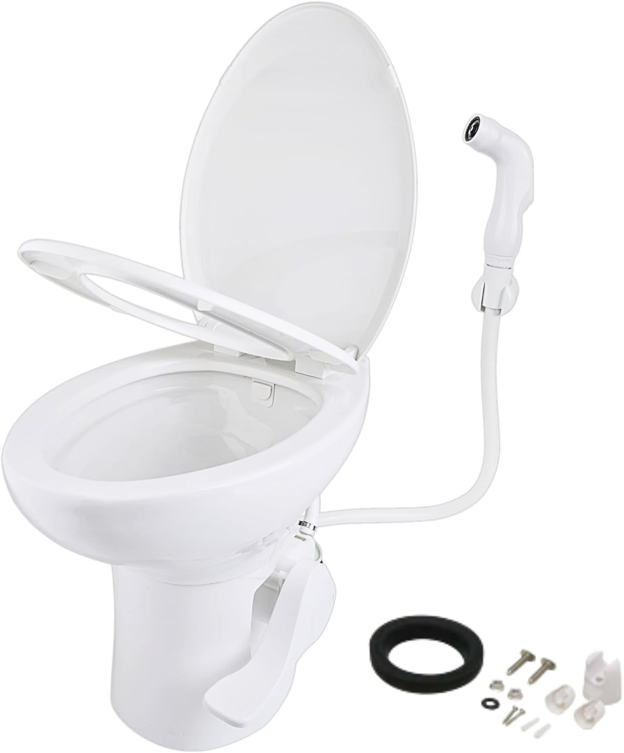 SEAFLO Porcelain RV Toilet Elongated 19 Inch Sprayer Attachment