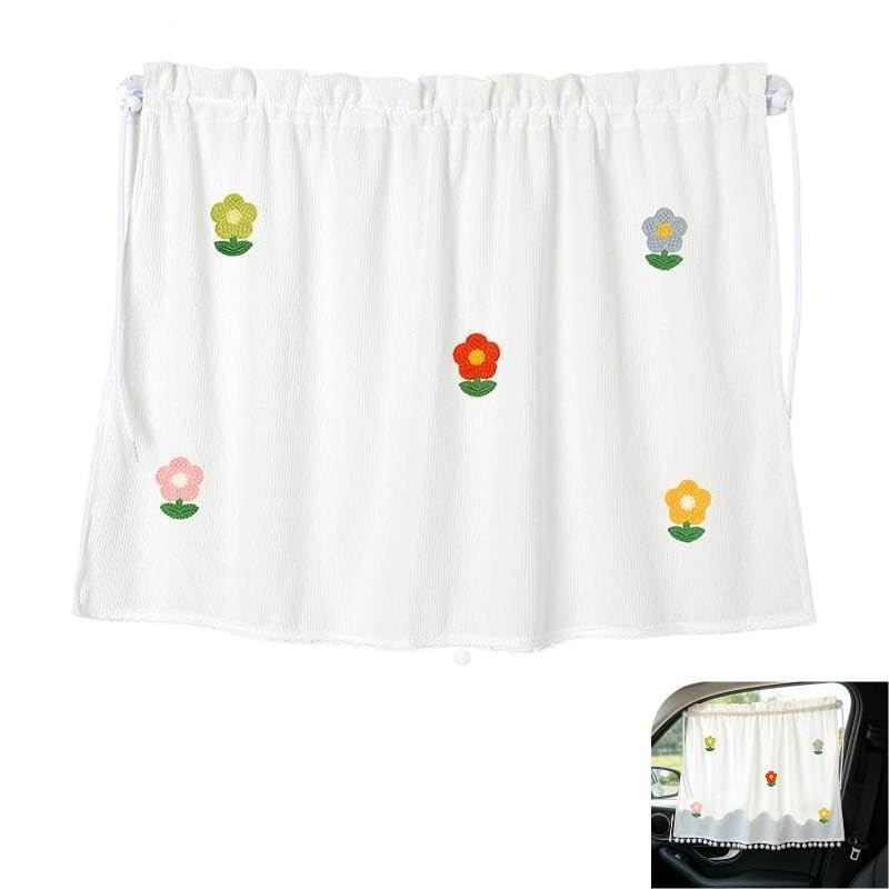 White #B Car Side Window Shades – Cute Sunflowers Pattern – 1 PC – White #B