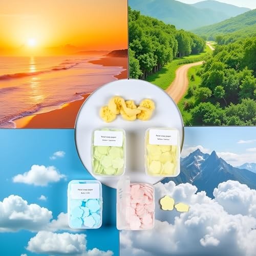 4 Boxes Paper Soap, 4 Random Different Scented Mini Portable Disposable Petal