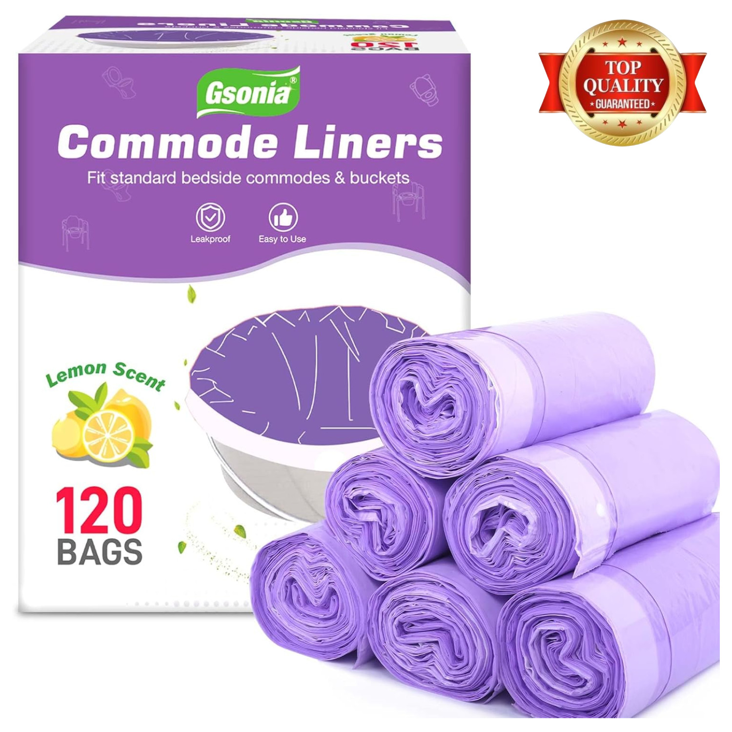 Commode Liners 120Pcs Strong Portable Toilet Bags Leak Proof Lemon Scented Toile