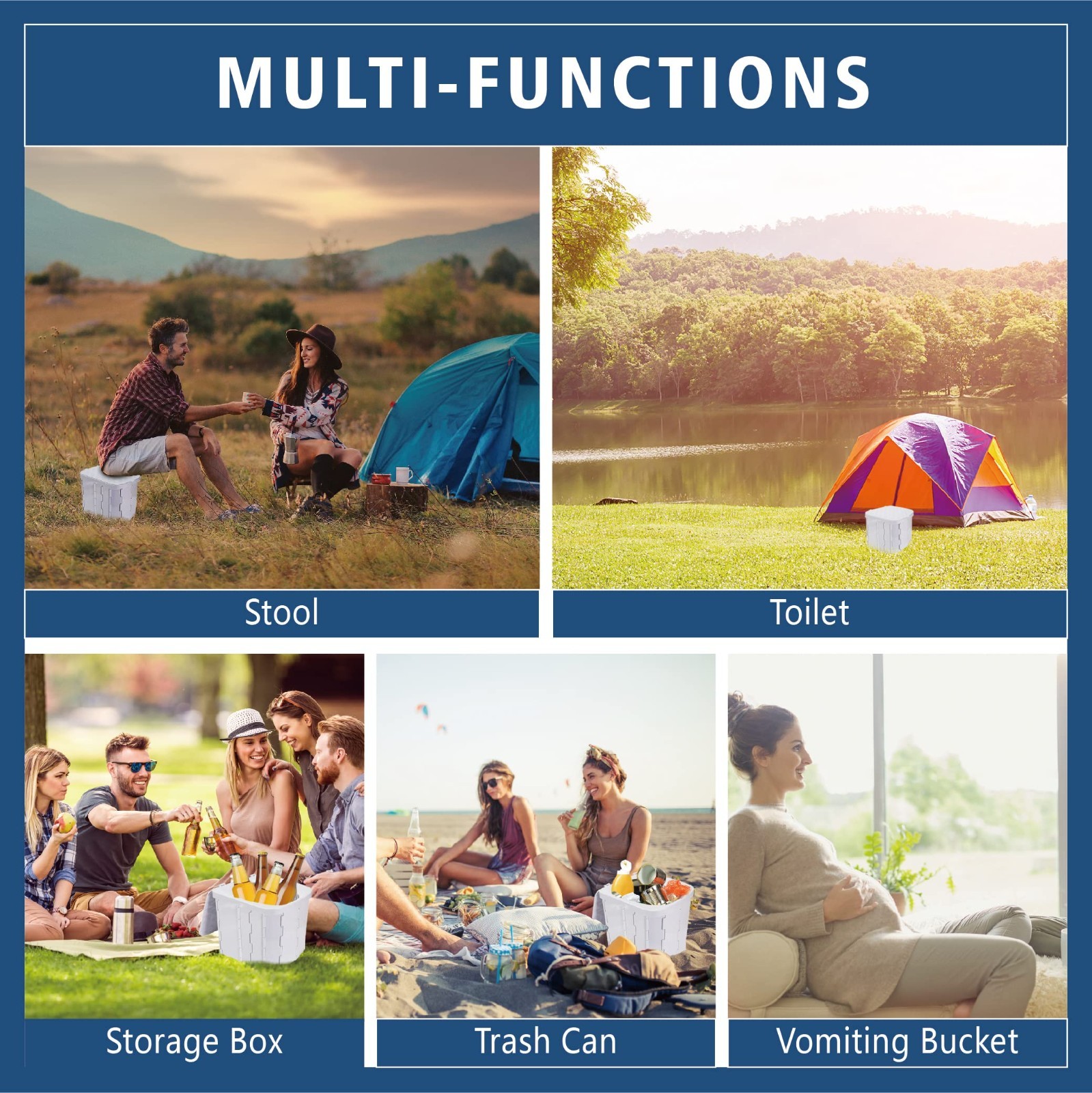XL Portable Camping Toilet – Folding Travel Potty with Lid for Adults, Car Use