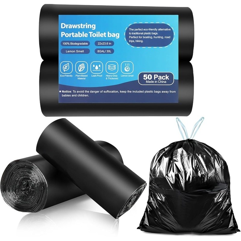 Biodegradable Portable Toilet Bags Drawstring Camping Waste Bags 50 Count New