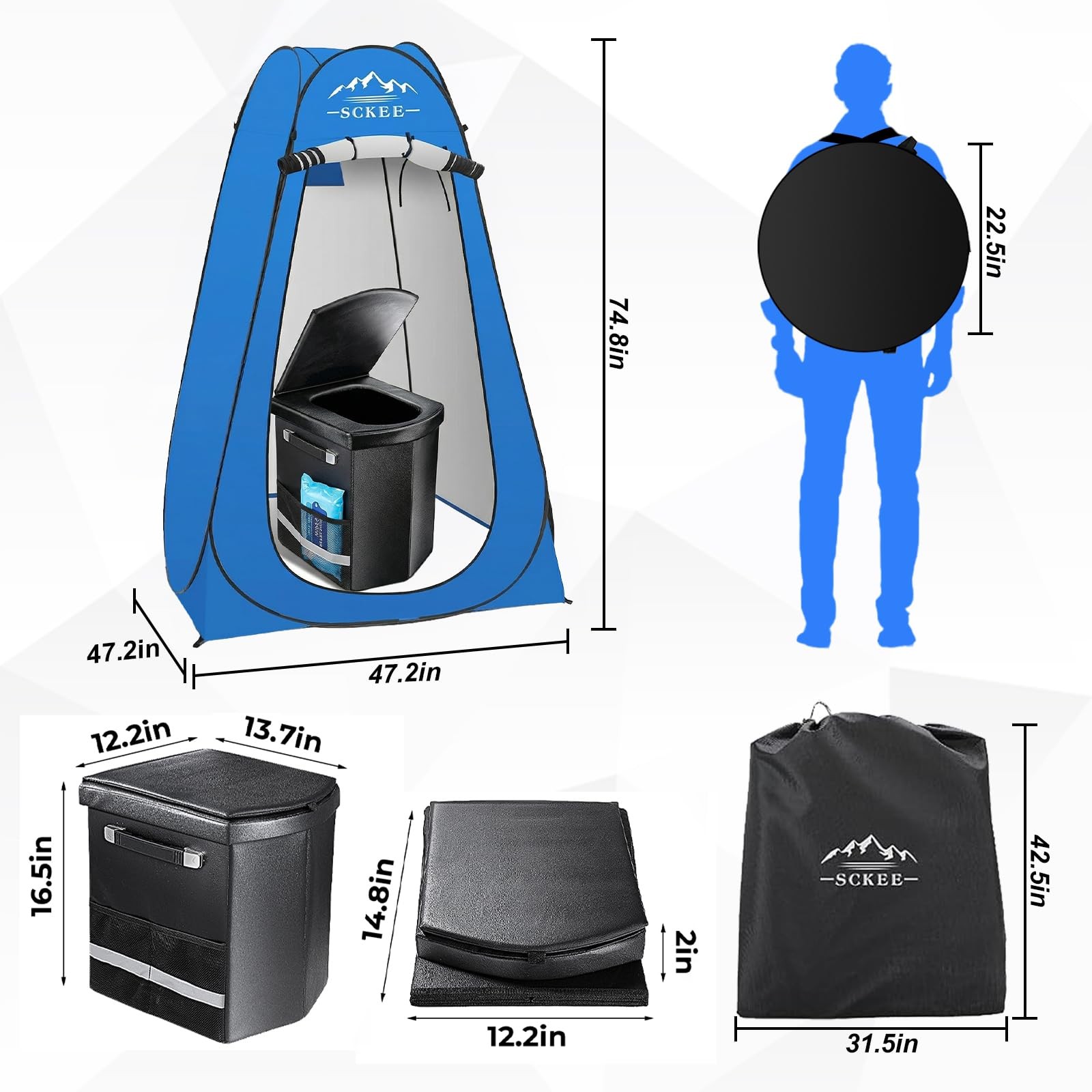 16.5” Camping Toilet with Pop-Up Privacy Tent Set, XL Portable Toilet for Ca…