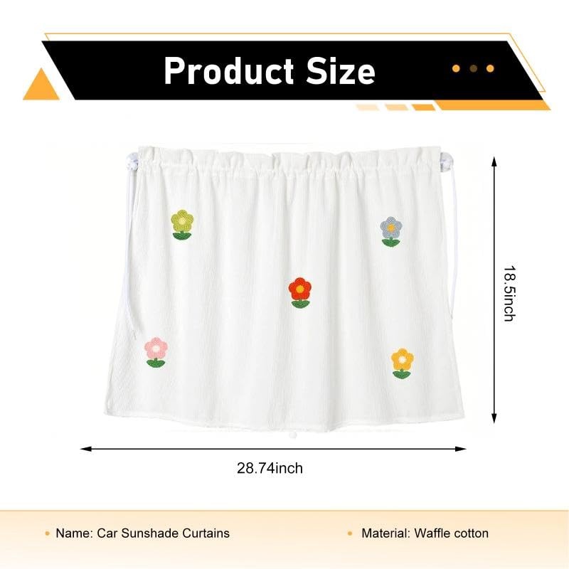 White #B Car Side Window Shades – Cute Sunflowers Pattern – 1 PC – White #B