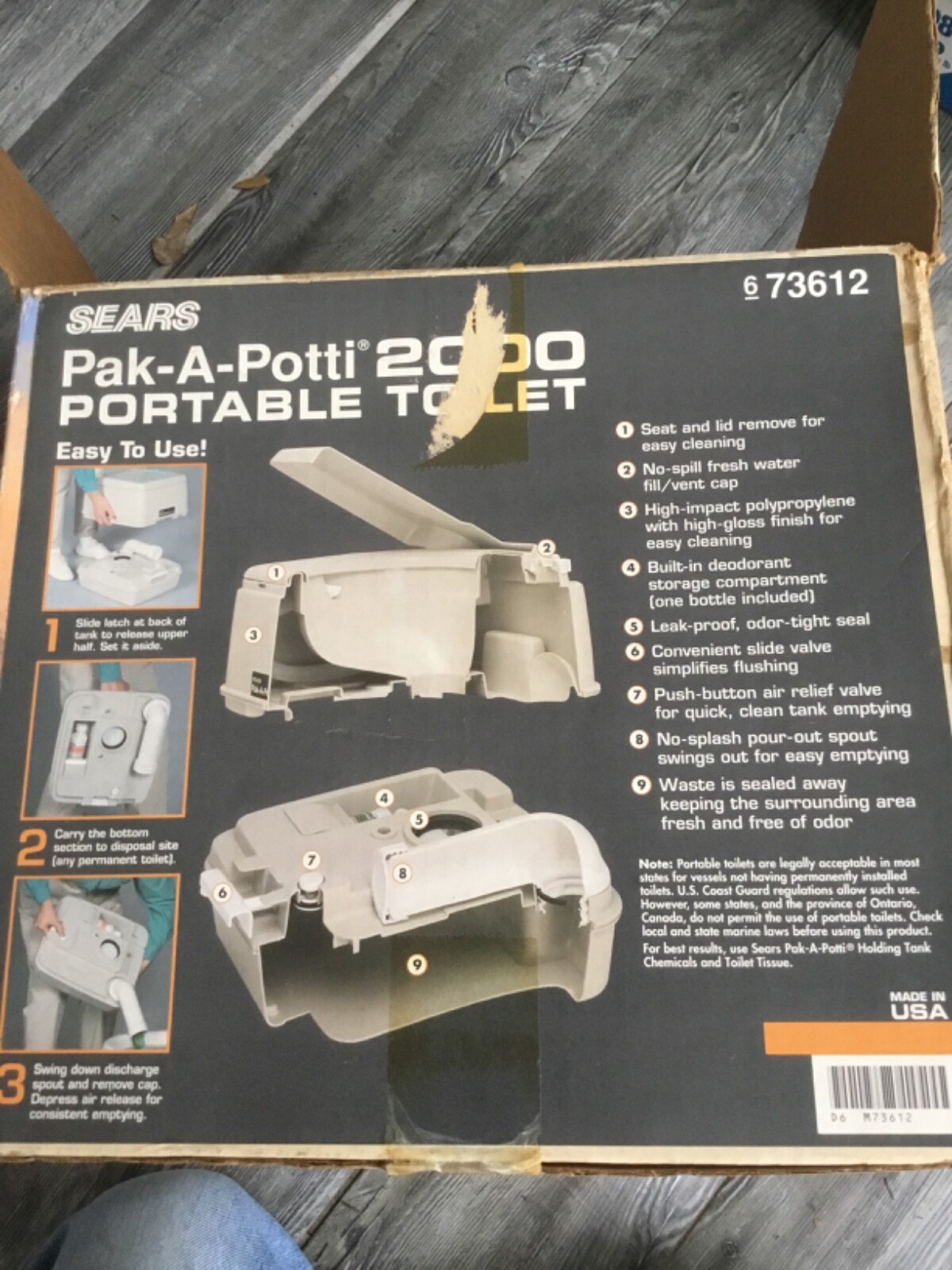 VTG Sears Pak-A-Potti 2000 Portable Toilet Camping Boat Outdoor RV Hunting Clean