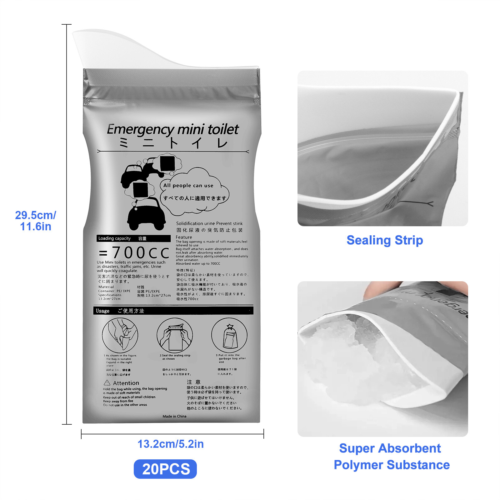 20pcs Disposable Urinal Bag 700ml Emergency Vomit Bag for Camping Travel