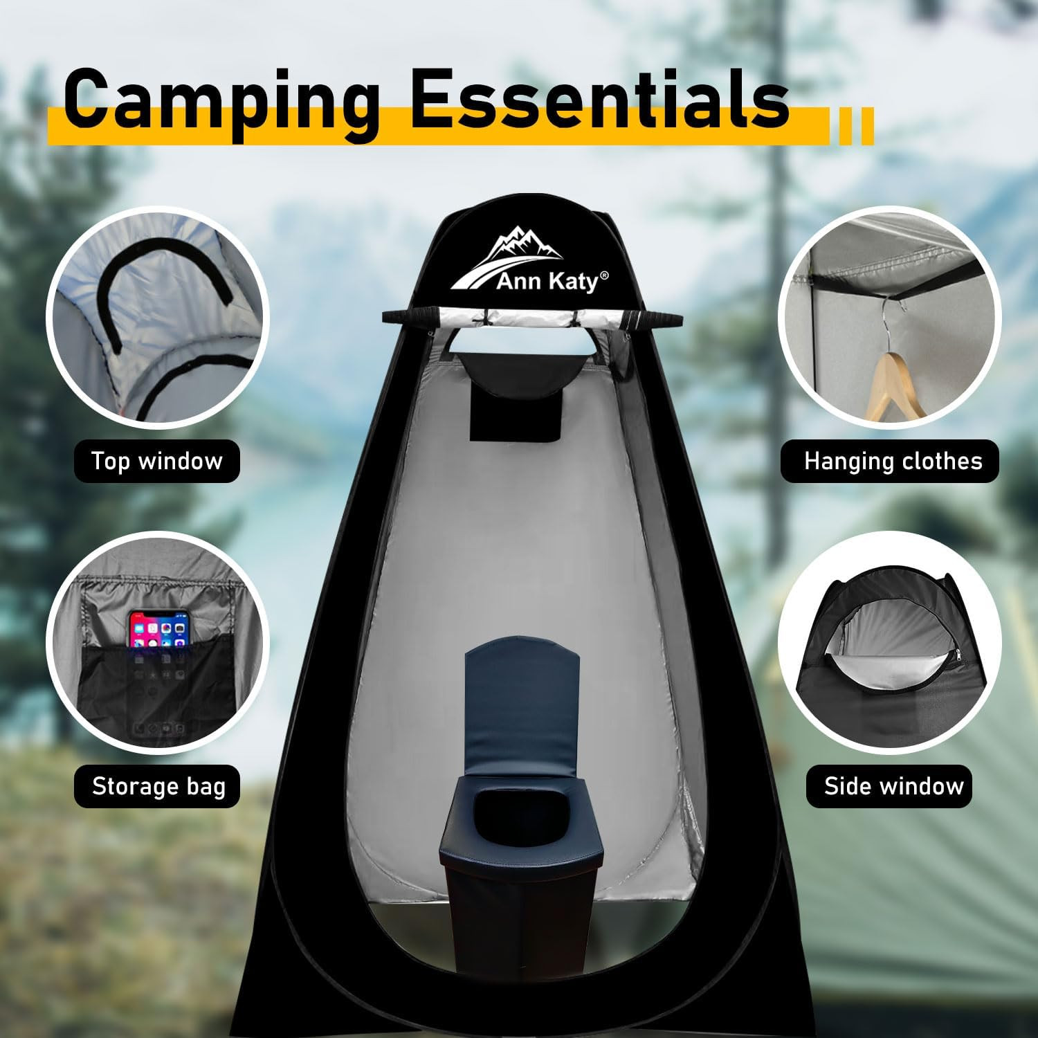 Portable Toilet with Pop up Privacy Tent,Xl Large Portable Toilet for Adults, Ou