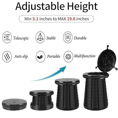 XXL Portable Toilet -19.7″ H 15″ D Adjustable Foldable Camping Toilet, Black