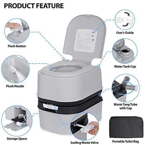 HSM 6.4 Gallon Waste Tank Portable Toilet for Camping RV Boating Fishing