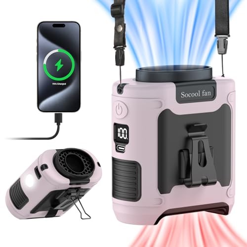 Socool Portable Waist Fan Clip on Wearable Belt Personal Fan 10000mAh Pink