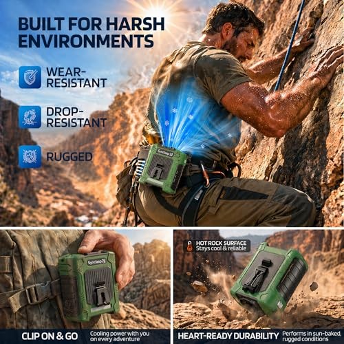Waist Fan, 10000mAh Rechargeable Belt Clip Fan, 59ft/s Turbo Small Army Green