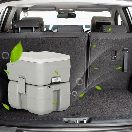 5.3 Gallon Portable Travel Toilet with Piston Pump Flush – Color: Light Gray