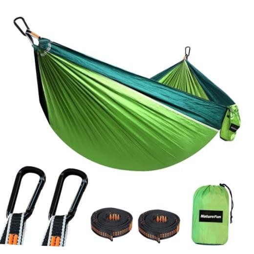 NATUREFUN Ultra-Light Travel Camping Hammock | 275x140cm Light Green/Dark Green