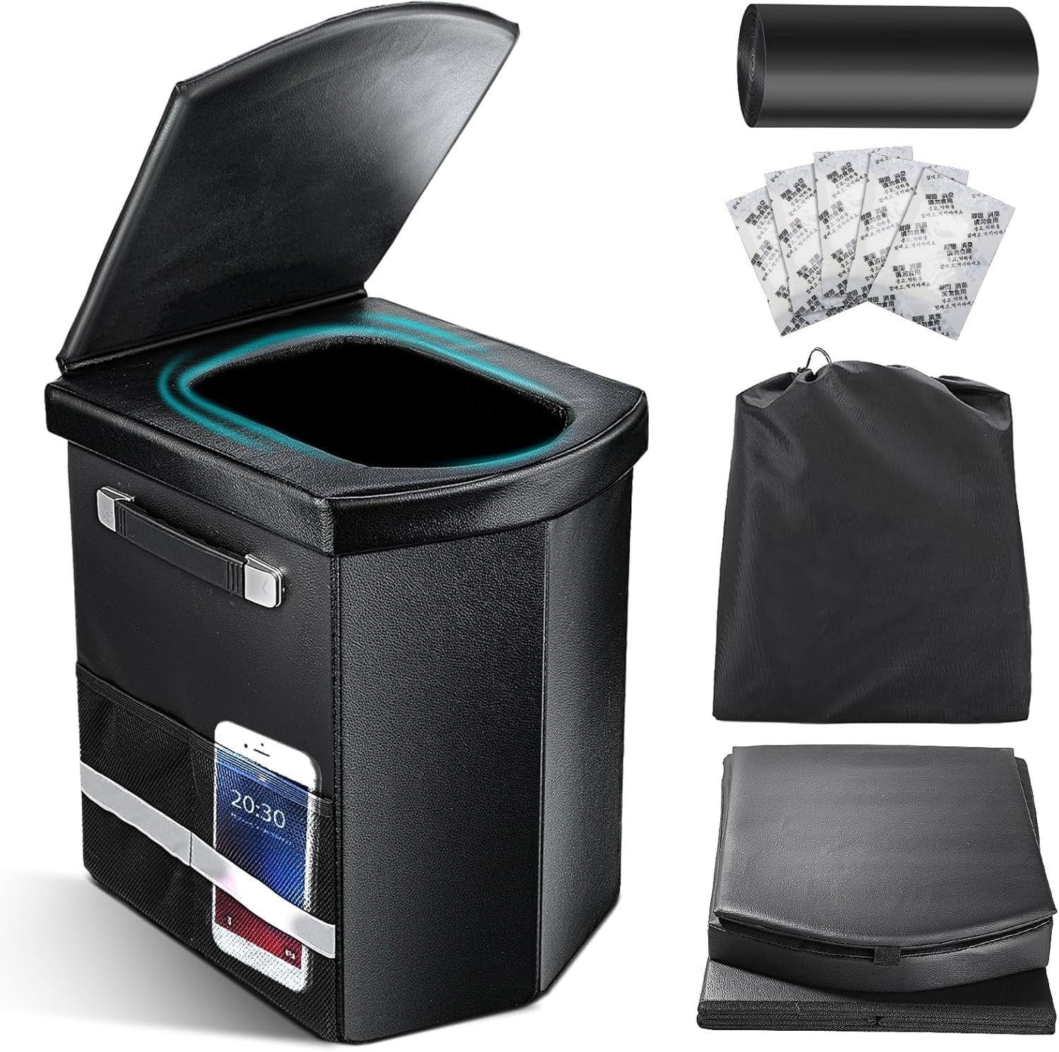 16.5” XL Portable Toilet for Adults,Tall with Lid and Convenient Carry Bag