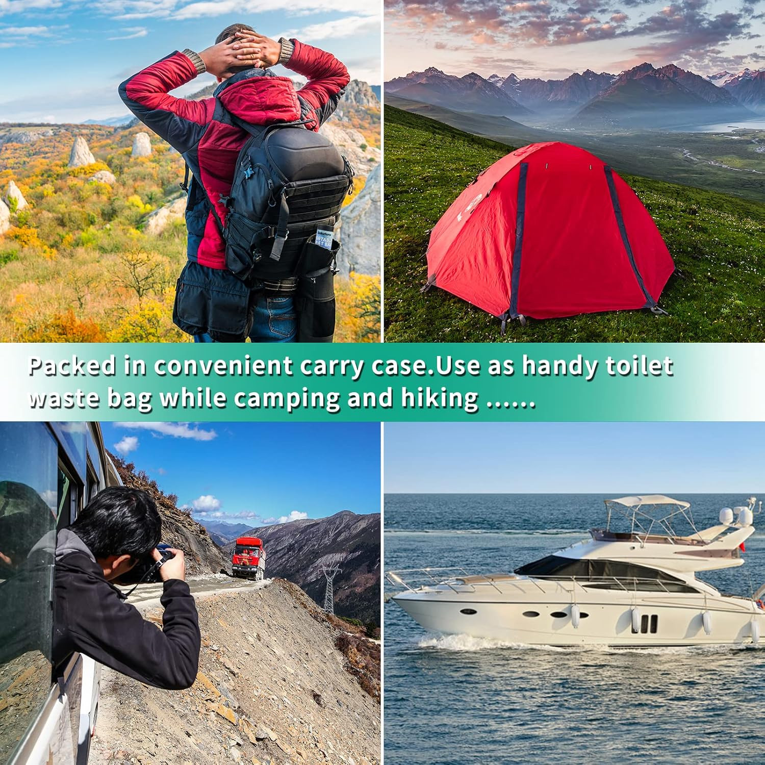 80/60/20 Portable Camping Toilet Bags 100% Compostable 8 Gallon Use with 5 Gallo